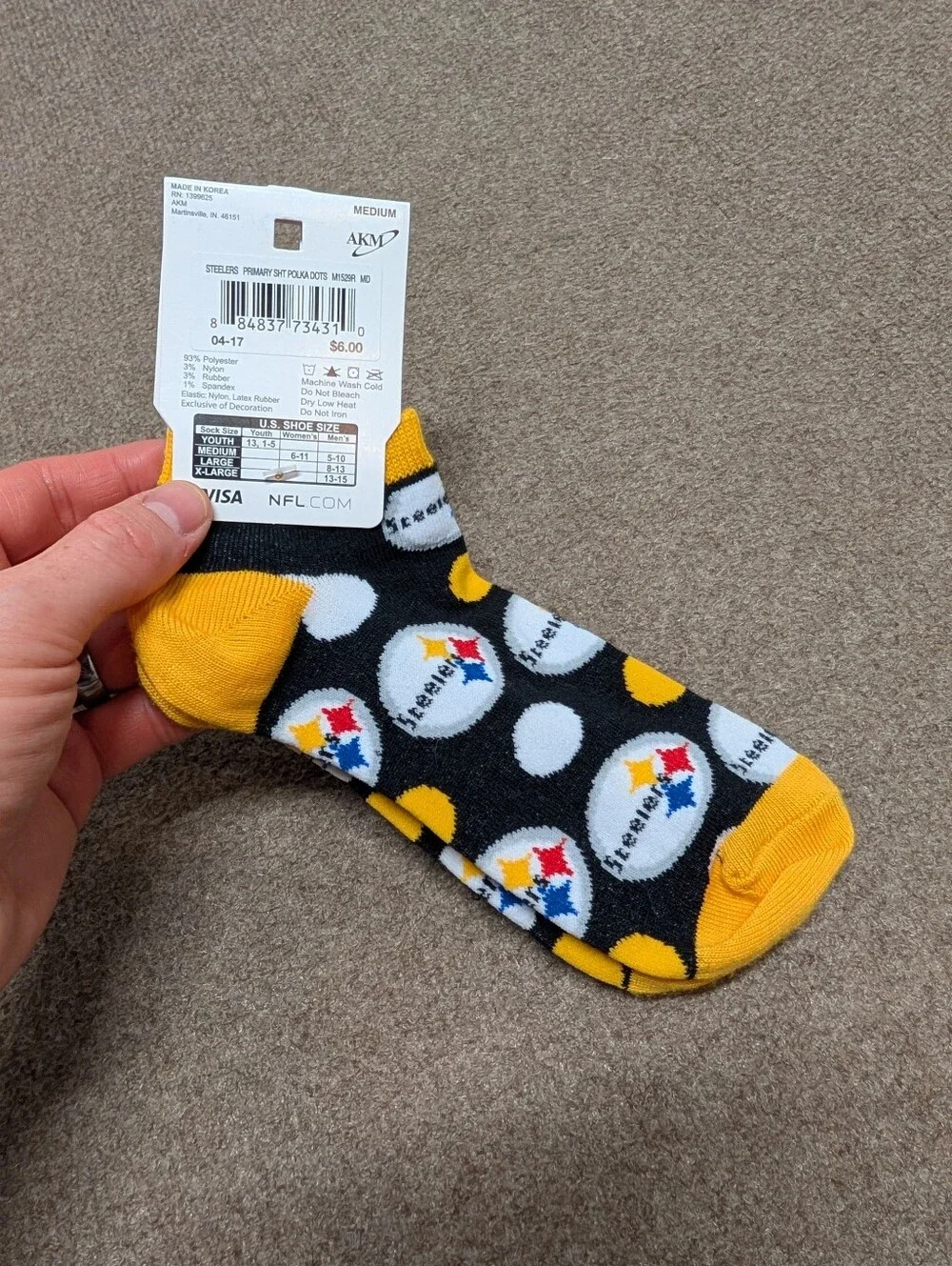 New NFL Pittsburgh Steelers Low Cut Socks Medium (W6-11, M5-10)